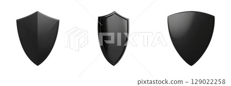Black Shield Designs Set. Security And Protection Symbol Collection Isolated On Transparent Background 129022258
