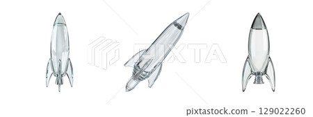 Glass Rocket Models Set. Futuristic Design And Innovation Collection Isolated On Transparent Background 129022260