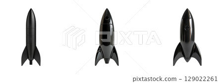 Black Rocket Model Set. Futuristic Spacecraft Design Collection Isolated On Transparent Background Black Rocket Model Set. Futuristic Spacecraft Design Collection Isolated On Transparent Background 129022261