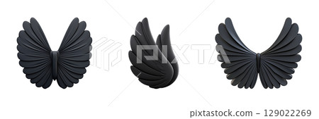 Black Angel Wings Design Set. Symbolic Representation Of Freedom And Spirituality Collection Isolated On Transparent Background 129022269