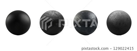 Black Spheres With Varied Textures Set. Abstract Design And Material Study Collection Isolated On Transparent Background Black Spheres With Varied Textures Set. Abstract Design And Material Study Collection Isolated On Transparent Background 129022415