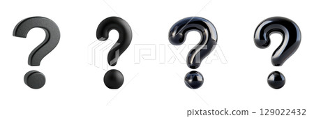 3D Black Question Marks Set. Curiosity And Inquiry Symbols Collection Isolated On Transparent Background 3D Black Question Marks Set. Curiosity And Inquiry Symbols Collection Isolated On Transparent Background 129022432