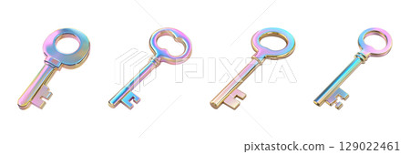 Colorful Iridescent Keys Set. Symbolic Access And Security Collection Isolated On Transparent Background Colorful Iridescent Keys Set. Symbolic Access And Security Collection Isolated On Transparent Background 129022461