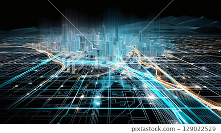 Blue glowing city grid 129022529