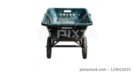 Green Wheelbarrow. Essential Tool For Gardening And Construction Tasks Isolated On Transparent Background 129022635