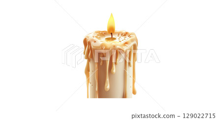 Melting Candle With Dripping Wax And Flame. Symbol Of Relaxation And Ambiance Isolated On Transparent Background 129022715