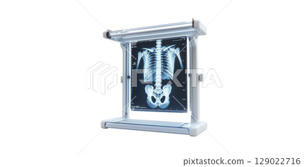X-Ray Film Viewer With Human Skeleton Image. Medical Imaging And Diagnostic Tool Isolated On Transparent Background 129022716