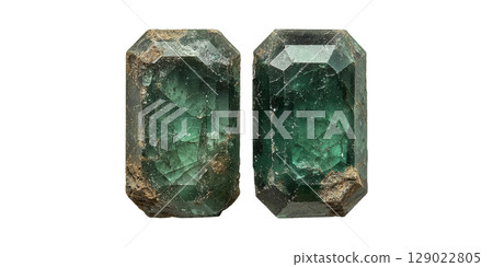 Rough Green Emerald Crystals. Natural Gemstones For Jewelry And Mineral Collection Isolated On Transparent Background Rough Green Emerald Crystals. Natural Gemstones For Jewelry And Mineral Collection Isolated On Transparent Background 129022805