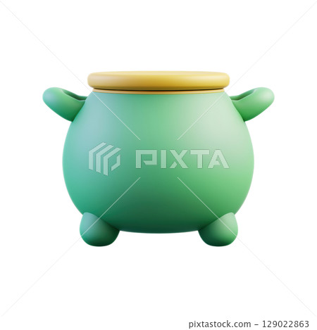 Green Cartoonish Pot With Lid. Whimsical Kitchenware Design For Playful Decor Isolated On Transparent Background 129022863