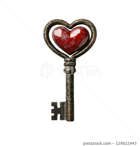 Heart-Shaped Key Symbolizing Love And Romance. Concept Of Unlocking Emotions And Relationships Isolated On Transparent Background 129022943