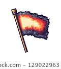 Pixel Art Flag With Fire Design. Retro Gaming And Digital Art Concept Isolated On Transparent Background 129022963
