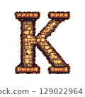 Pixelated Stone Textured Letter K. Retro Gaming And Digital Art Style Isolated On Transparent Background 129022964
