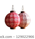 Traditional Asian Paper Lanterns With Intricate Patterns. Cultural Symbolism And Festive Decoration Isolated On Transparent Background 129022966