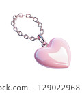Pink Heart-Shaped Keychain With Chain. Symbol Of Love And Affection Isolated On Transparent Background 129022968