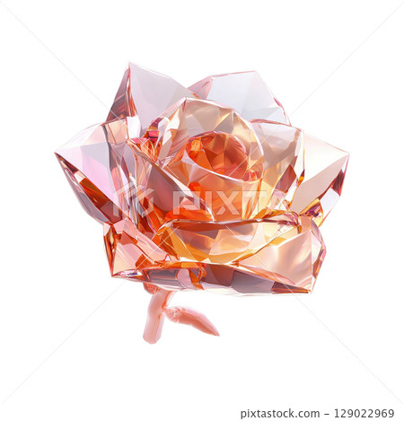 Crystal Rose Sculpture. Symbol Of Elegance And Artistic Craftsmanship Isolated On Transparent Background Crystal Rose Sculpture. Symbol Of Elegance And Artistic Craftsmanship Isolated On Transparent Background 129022969
