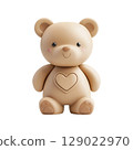 Cute Teddy Bear Toy With Heart Design. Symbol Of Love And Comfort For Children And Collectors Isolated On Transparent Background 129022970