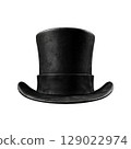 Black Top Hat. Classic Fashion Accessory Symbolizing Elegance And Formality Isolated On Transparent Background 129022974