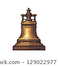 Golden Bell Pixel Art Illustration. Retro Gaming Style And Vintage Aesthetic Isolated On Transparent Background 129022977