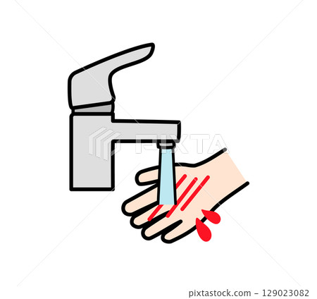 Illustration of washing a hand injury with running water Illustration of washing a hand injury with running water 129023082