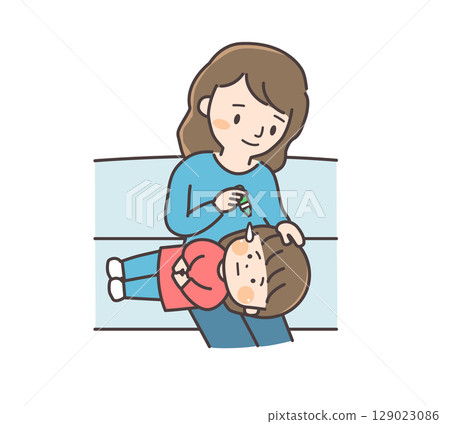 一位母親給孩子滴眼藥水的插圖 129023086