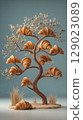 Fruit tree with croissants on beige background, 3D illustration 129023089