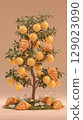 Fruit tree with croissants on beige background, 3D illustration 129023090