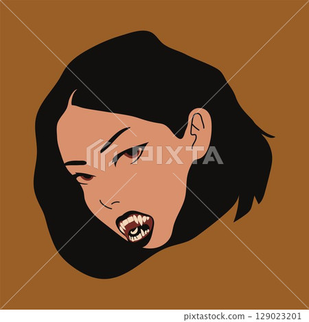 Dark Female Character with Sharp Teeth and Intense Gaze Dark Female Character with Sharp Teeth and Intense Gaze 129023201