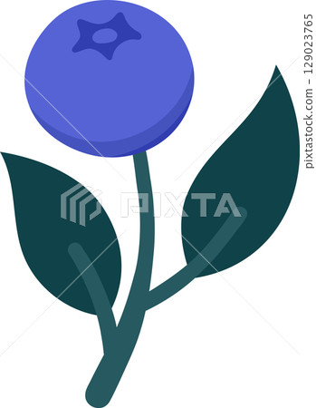 Hand Drawn Blueberry Branch with Ripe Berries and Leaves. Cute Botanical Illustration for Kitchen Decor, Packaging, Stickers, Labels, Logos, Farmers Market or Food Branding 129023765