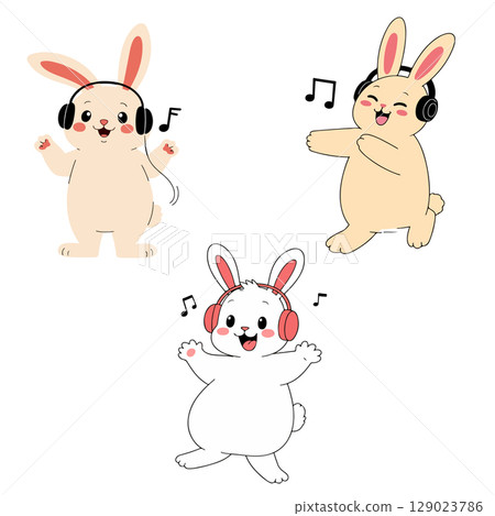 Dancing Rabbits with Headphones 129023786