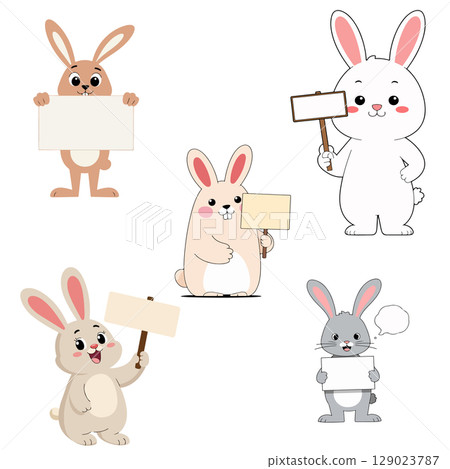 Cartoon Rabbits Holding Signs 129023787