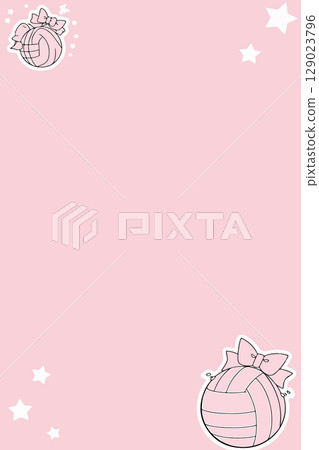 Cute Pink Background with Volleyball and Stars 129023796