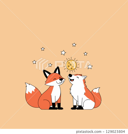Fox and Wolf Under Starry Sky Fox and Wolf Under Starry Sky 129023804