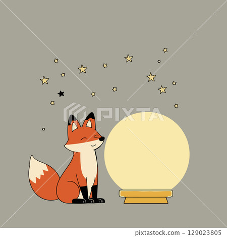 Fox Gazing at a Glowing Orb Fox Gazing at a Glowing Orb 129023805