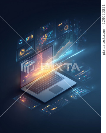 Economic trend chart on laptop Economic trend chart on laptop 129023831