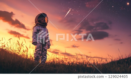 child astronaut sunset dream child astronaut sunset dream 129024405