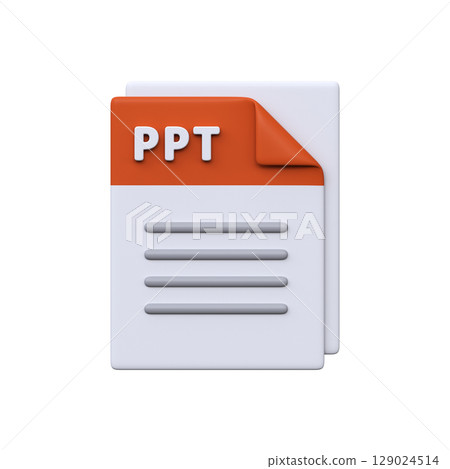 PPT file, format, 3D icon. Presentation document for creating slides, visual materials, and structured reports. PPT file, format, 3D icon. Presentation document for creating slides, visual materials, and structured reports. 129024514