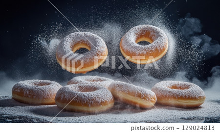 delicious powdered sugar donuts 129024813