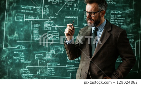 thoughtful professor in classroom planning lesson thoughtful professor in classroom planning lesson 129024862