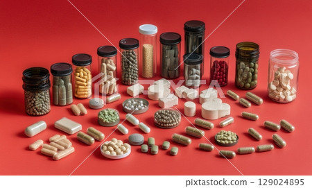 diverse collection of dietary supplements and vitamins 129024895