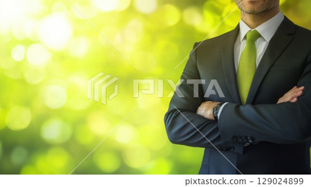 confident businessman in green sustainable business 129024899