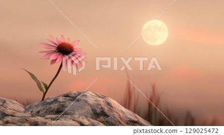 peaceful sunset flower moon landscape 129025472