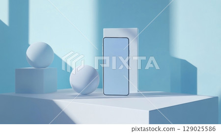 minimalist smartphone mockup with geometric shapes minimalist smartphone mockup with geometric shapes 129025586