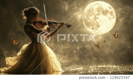 moonlight serenade a woman playing violin 129025587