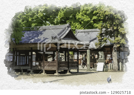 Watercolor painting of Susanoo Shrine's Kagura Hall and worship hall, Fukuyama City, Hiroshima Prefecture 129025718