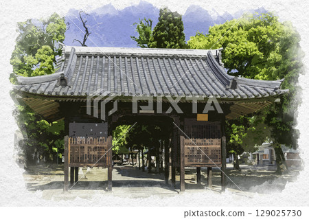 Watercolor painting of Susanoo Shrine's Zuishinmon Gate, Fukuyama City, Hiroshima Prefecture 129025730