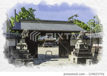 廣島縣福山市相方城門須佐能乎神社的水彩畫 廣島縣福山市相方城門須佐能乎神社的水彩畫 129025742
