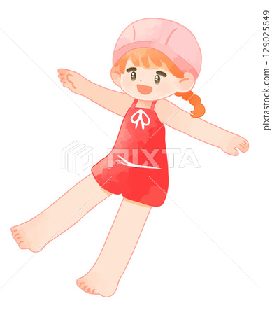 穿泳衣的兒童女孩 129025849