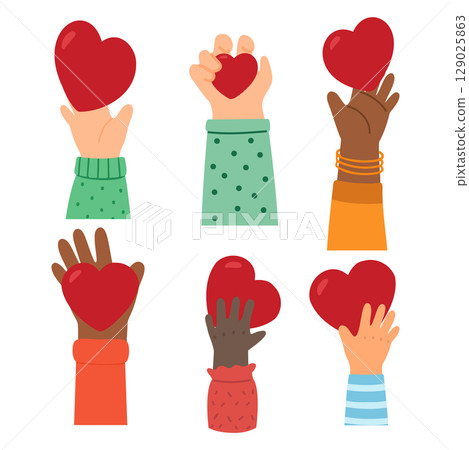 Helping hands for social good and donations 129025863