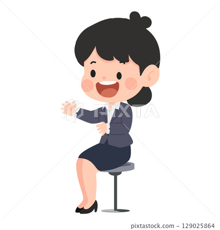 Cartoon Businesswoman Giving a Presentation 129025864
