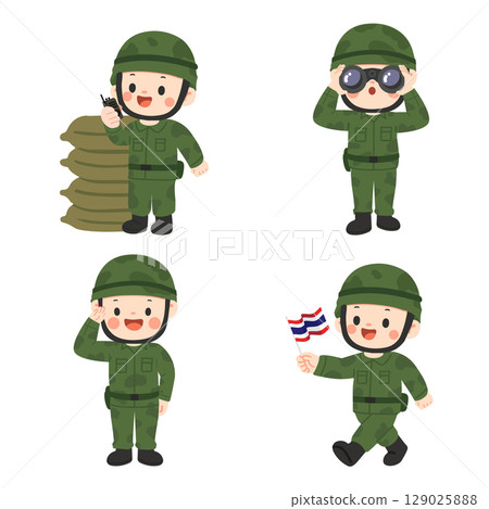 Soldiers in Uniform Illustration Collection 129025888
